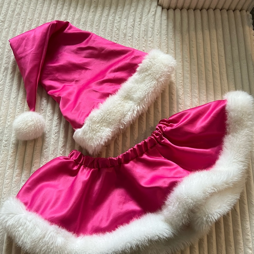 Victoria's Secret Pink and White Santa Hat and Skirt Set